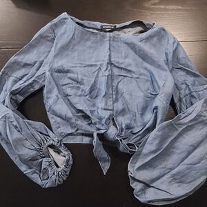 Bebe Blue Denim Long Sleeve Tie Crop Top, XS